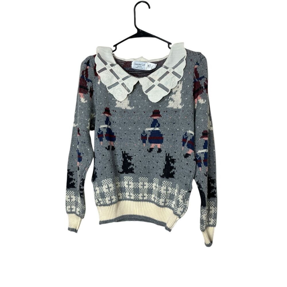 Vintage Sweater Loft 80s Scotty Dog Cottage Core USA Made Sweater Size S Petite